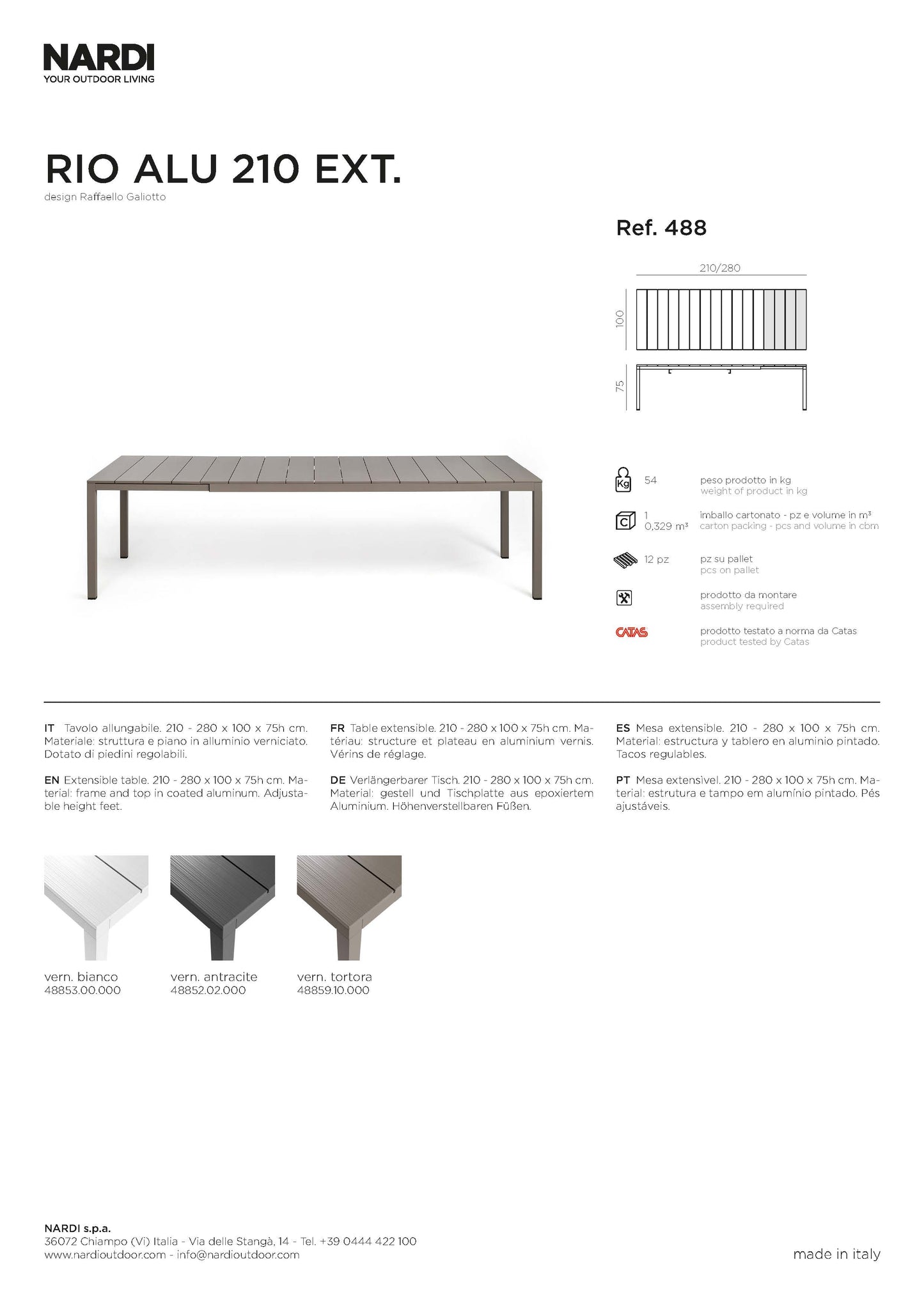 Nardi Rio Alu 210 Tisch - Ausziehbar