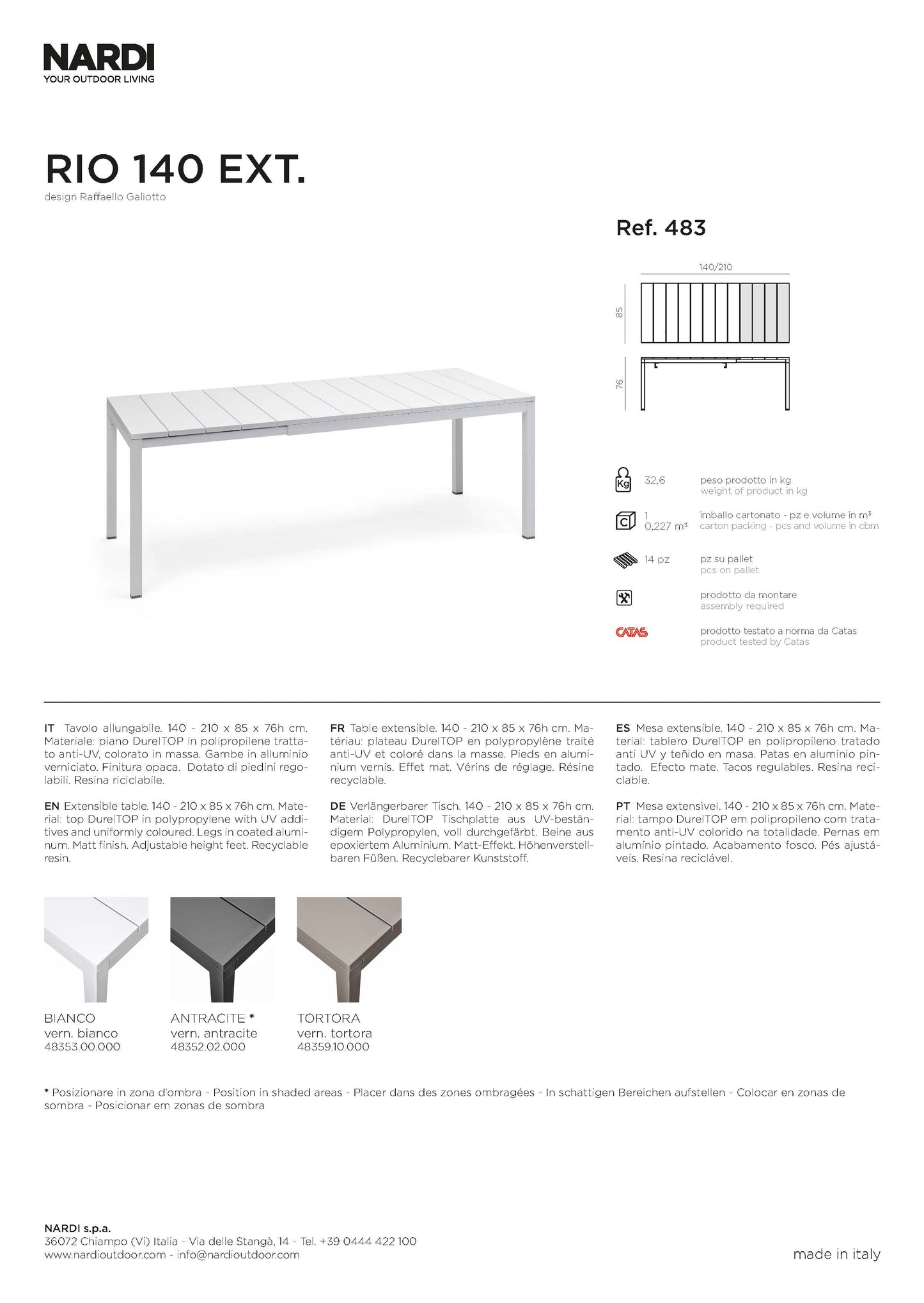 Nardi Rio 140 Tisch - Ausziehbar