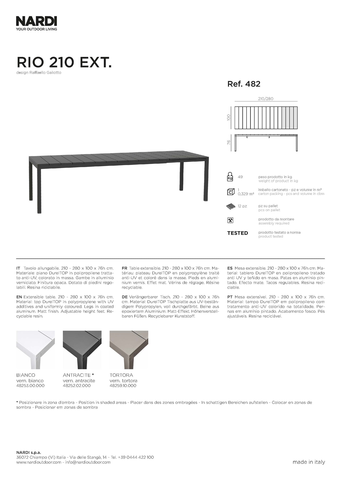 Nardi Rio 210 Tisch - Ausziehbar