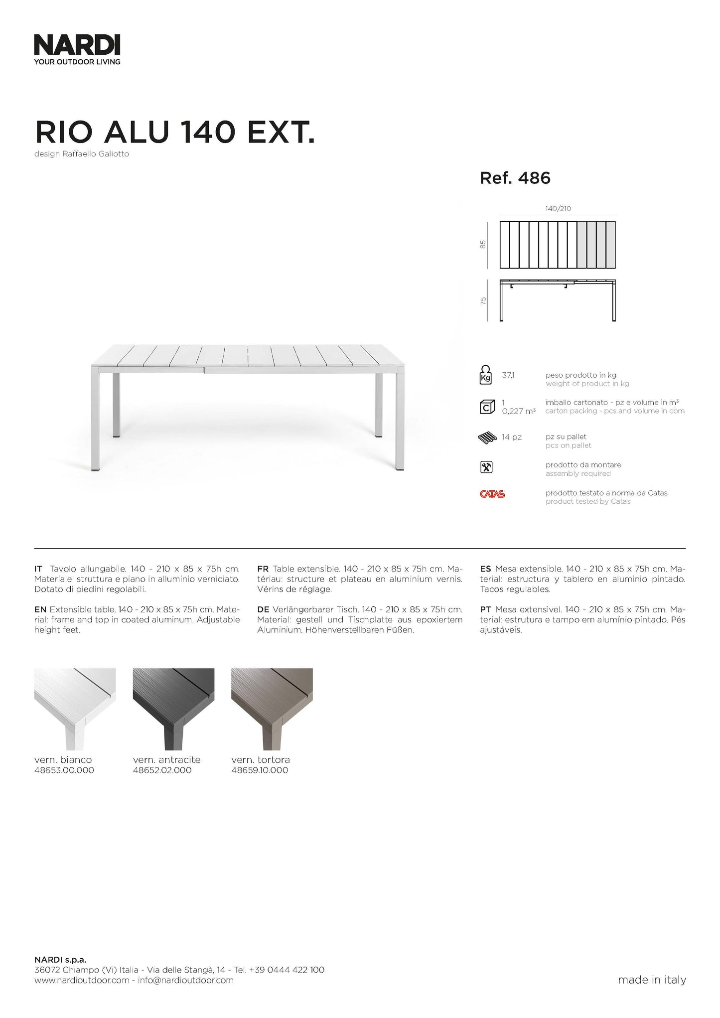 Nardi Rio Alu 140 Tisch - Ausziehbar